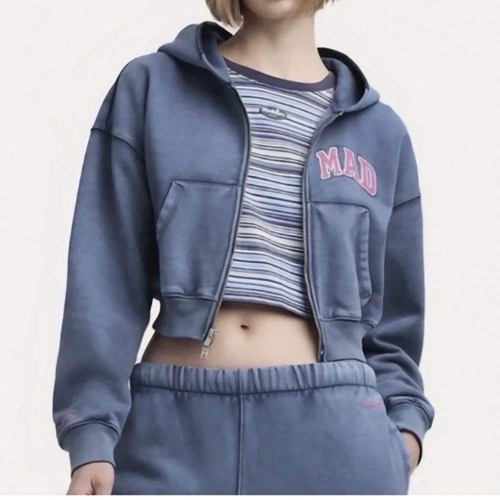 Gap x MadHappy Women's Full Zip Cropped Mad Hoodie Blue Hoodie Size Large NWT